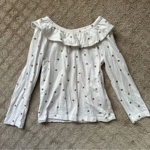 NFS.  Mini Boden gold star ruffle collar long sleeve top size 4-5